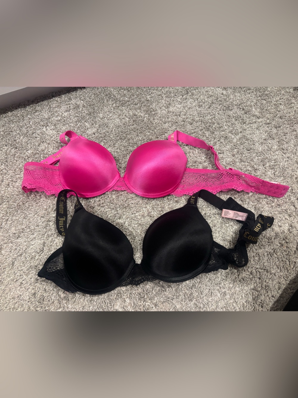 Set of 2 Women's Satin & Lace Push-Up Bra - Pink and Black